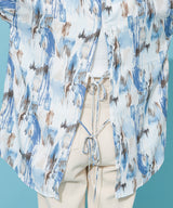 バックオープンバンドカラーデザインシャツ