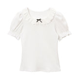 【メール便】コットンレース襟リブトップス