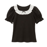 【メール便】コットンレース襟リブトップス