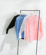 バンドカラー切替デザインシアーシャツ