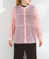 バンドカラー切替デザインシアーシャツ