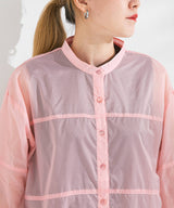 バンドカラー切替デザインシアーシャツ