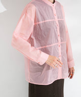 バンドカラー切替デザインシアーシャツ