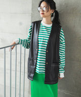 フェイクレザーミドル丈ベスト