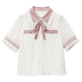 ビジューブローチレースブラウス