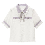 ビジューブローチレースブラウス