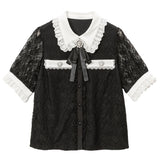 ビジューブローチレースブラウス