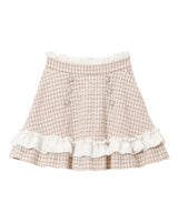 ハートビジューフリルツイードスカート