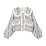 丸襟フリルビジューツイードジャケット