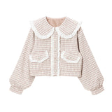 丸襟フリルビジューツイードジャケット