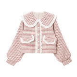 丸襟フリルビジューツイードジャケット