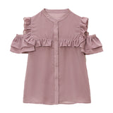 シアーフリルオフショルブラウス