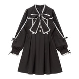 レースボウタイリボンビジューワンピース