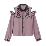 【メール便】オフショルジップレースアップブラウス