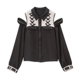 【メール便】オフショルジップレースアップブラウス