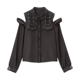 【メール便】オフショルジップレースアップブラウス