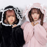 うさ耳レースアップリボンファーコート