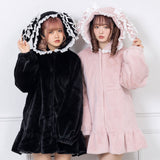 うさ耳レースアップリボンファーコート