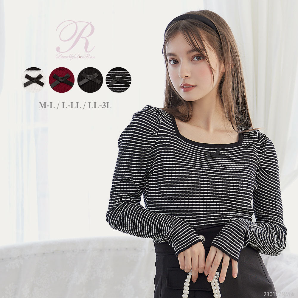 スクエアネック✖️パール付ツイードフレアドレスL