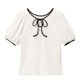 【新春セール】【メール便】オープンリボンパフ袖カットソー