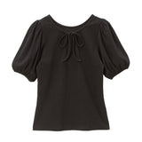 【新春セール】【メール便】オープンリボンパフ袖カットソー