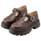 Tストラップバックルパンプス