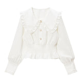 ウエストシャーリング丸襟ブラウス