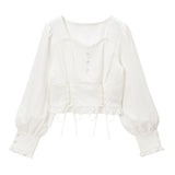 コルセット風レースアップレディブラウス