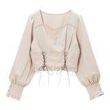 コルセット風レースアップレディブラウス
