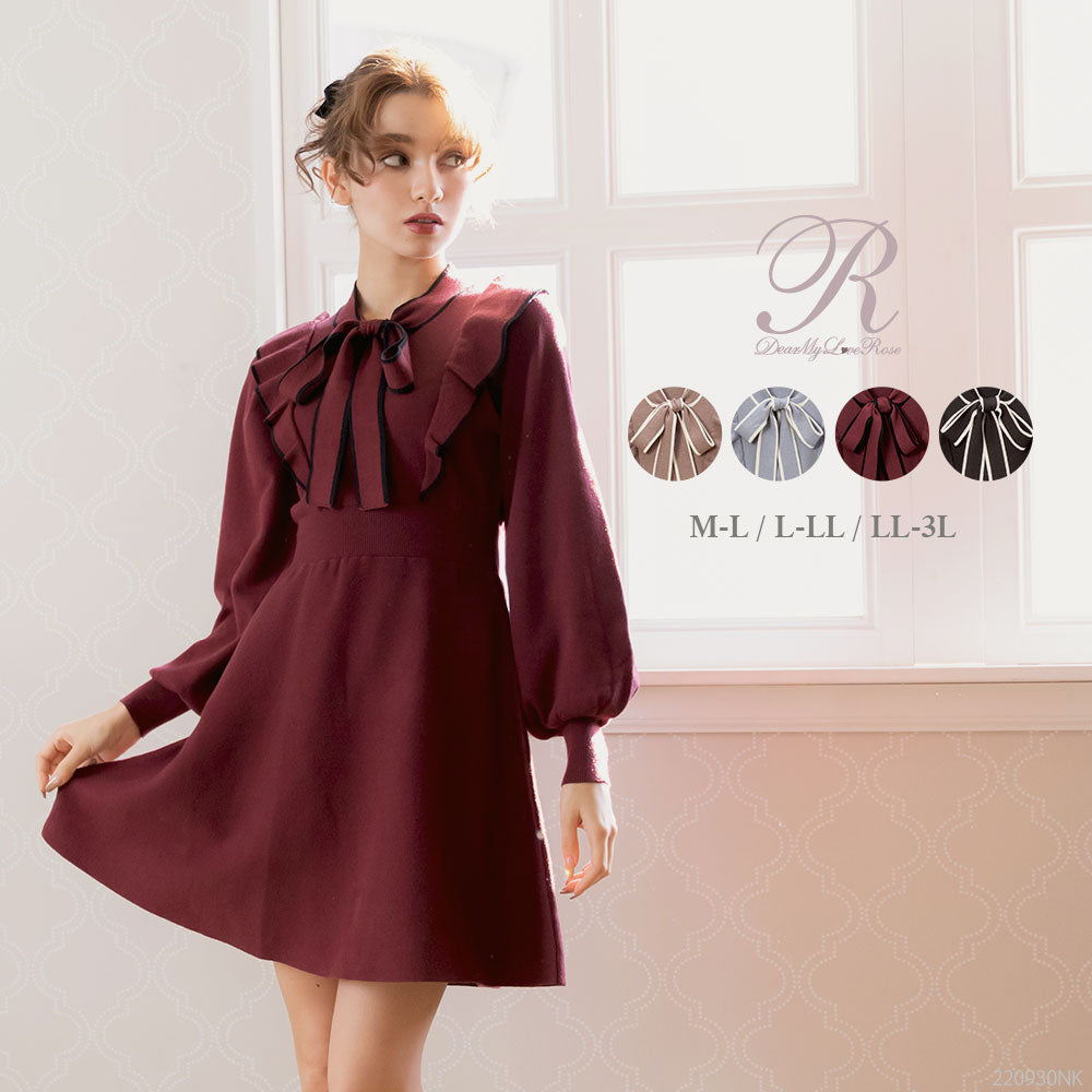 ボウタイニットフレアワンピース – レディースファッション通販の夢  