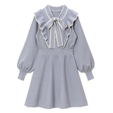 ボウタイニットフレアワンピース