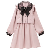 セットアップ風レース重ねリボンワンピース