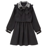 セットアップ風レース重ねリボンワンピース