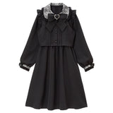 セットアップ風レース重ねリボンワンピース