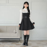 ヨークフリル長袖ドッキングワンピース