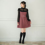 ヨークフリル長袖ドッキングワンピース