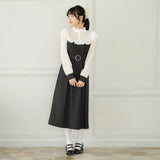 ヨークフリル長袖ドッキングワンピース