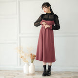 ヨークフリル長袖ドッキングワンピース