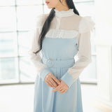 ヨークフリル長袖ドッキングワンピース