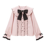 大きめハートバックルリボン丸襟ブラウス