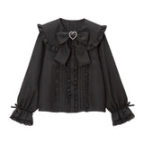 大きめハートバックルリボン丸襟ブラウス