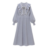 ボウタイニットフレアロングワンピース