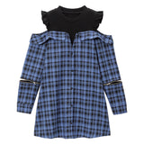 リブ切替デザインシャツワンピース