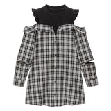 リブ切替デザインシャツワンピース