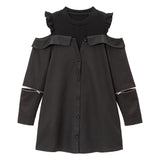 【新春セール】リブ切替デザインシャツワンピース