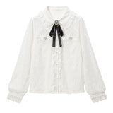 ビジューブローチレースブラウス