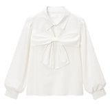 シャツ襟スリットバストリボンブラウス