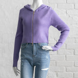 キラキラダブルジップコンパクトニットフードパーカーカーディガン