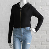 【新春セール】キラキラダブルジップコンパクトニットフードパーカーカーディガン