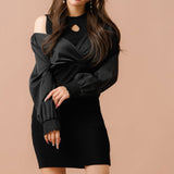 【新春セール】2wayカシュクールブラウスドッキングタイトニットワンピース